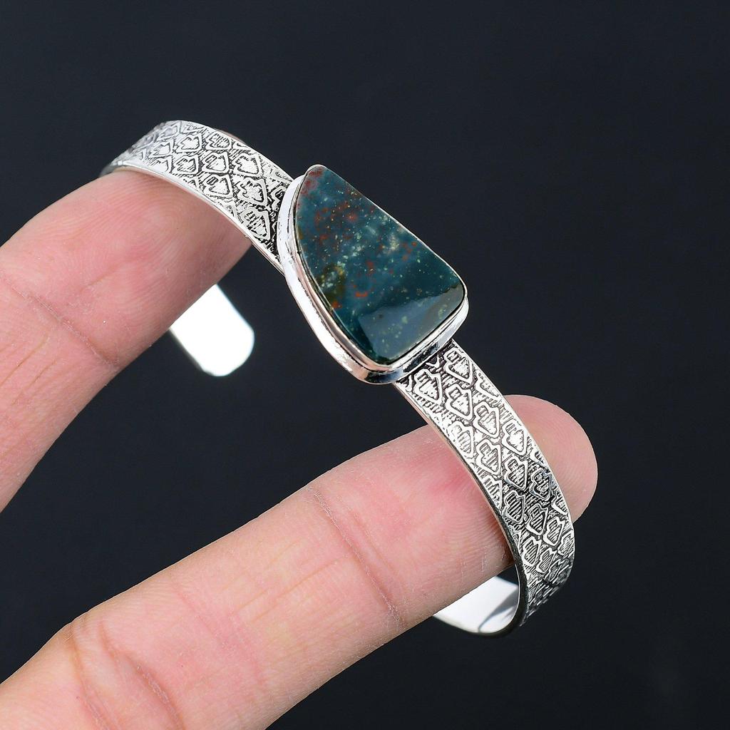 Trillion March Birth Bloodstone Gemstone Wedding Bangle Jewelry Sterling Silver