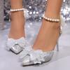 Серебристые хрустальные каблуки Женские летние 2025 Новые босоножки с бантом