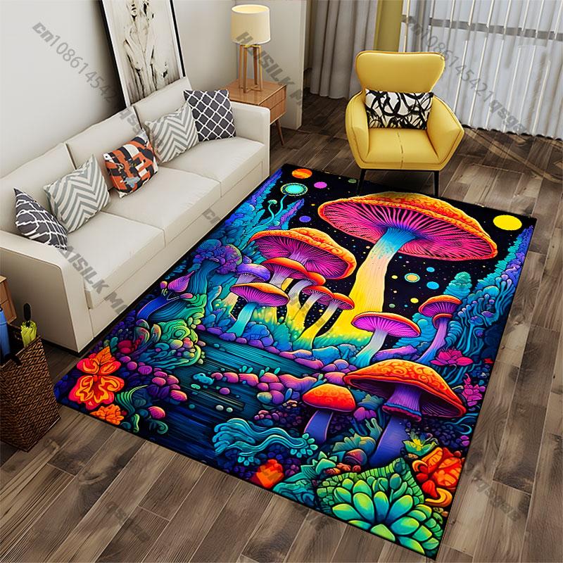 Colorful surreal glowing mushroom landscape carpet Yoga living room room decor children's crawling mat doormat area rug