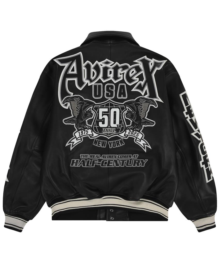 Avirex Graphic Varsity Leather Jacket / 7835250011 Black
