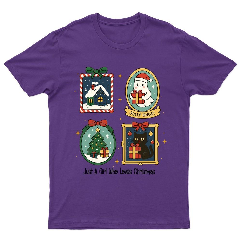 Just A Girl Who TShirt Unisex Gift Retro Seasonal Funny Xmas Santa Unisexs b
