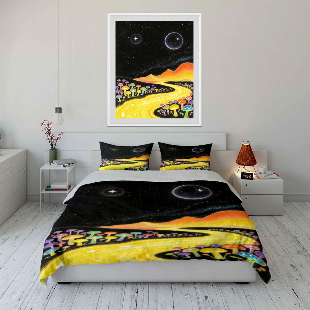 Colorful mushrooms and planets. Bedding sets Duvet cover sets Duvet covers Pillowcases(1 * Duvet Cover 2 * Pillowcases without duvet insert)