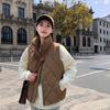 Women Autumn Winter Stand Collar Solid Color Sleeveless Button Parka Vest