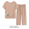 2 Pcs/Set Women Top Pants Set O Neck Flower Print Grandma Style Elastic Waists Summer Pajamas Set for Daily Wear
