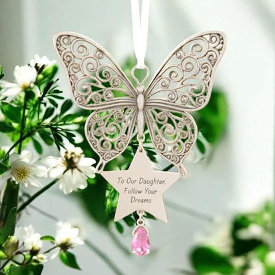 Metal Distressed Angel Decoration Handmade Silver Butterfly Charm Christmas Tree Hanging Ornament Keepsake Gifts for Women Her