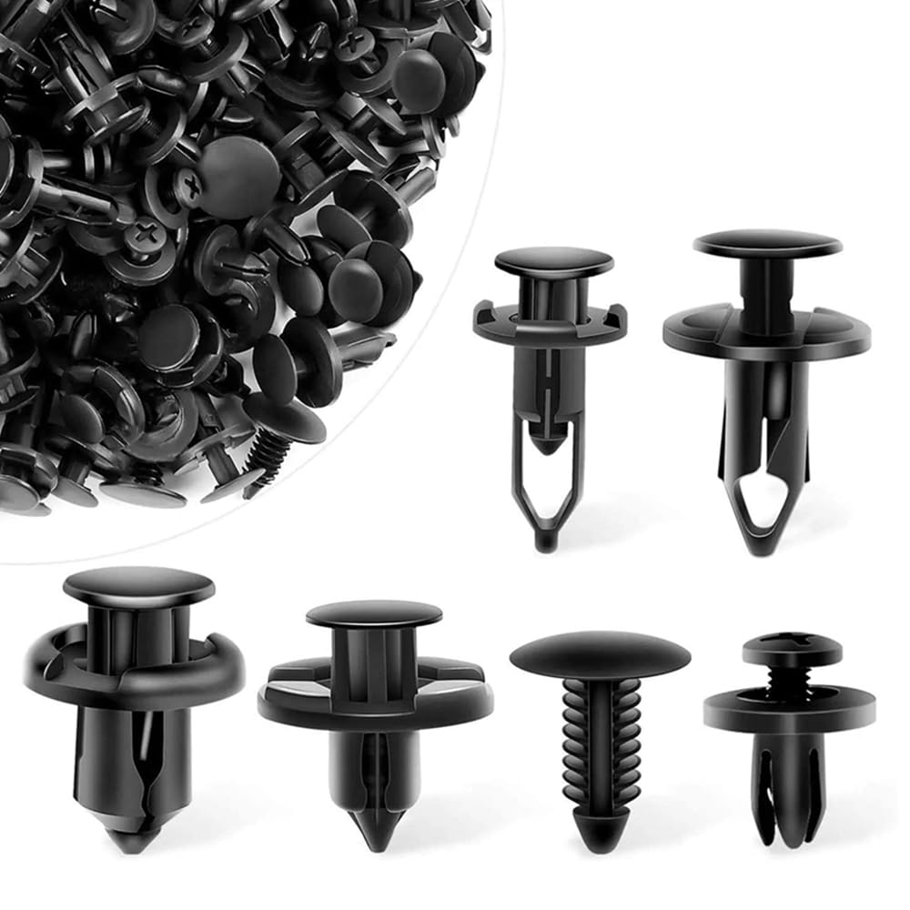 LYMOPYLB 200PCS 6 Different Car Rivet Clips Nylon Bumper Fastener Fender Fastener Push In Trim Clips Plastic Black