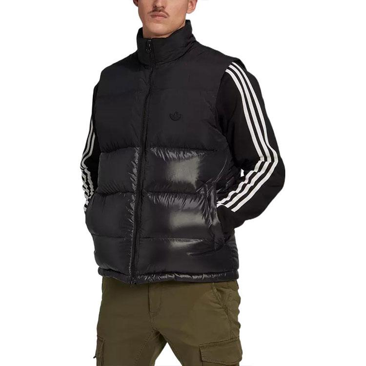 adidas Оригинальный трилистник с однотонным логотипом и принтом на молнии, мужской жилет с пуховым наполнителем, черный HL9185