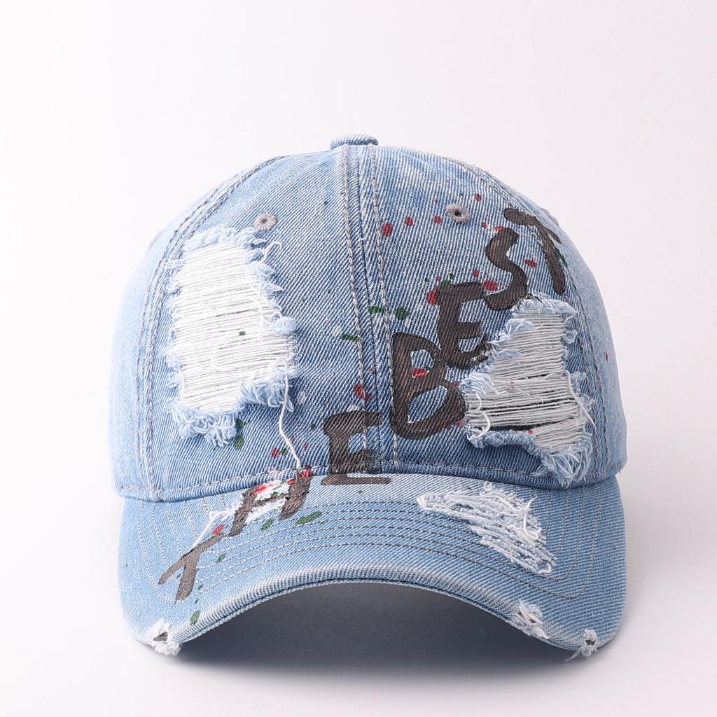 American retro old ripped baseball cap men and women graffiti street hip hop cap wide brim show face small hat