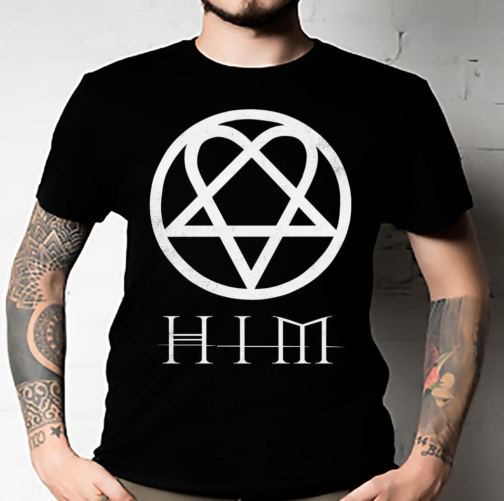 Футболка с Heartagram Him Band Футболка Heartagram Роза Логотип группы Him Футболка унисекс