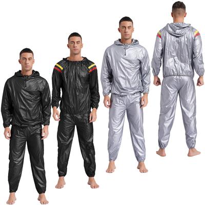 S-4XL Мужской костюм для сауны и похудения с длинным рукавом и капюшоном, с эластичными брюками на талии, ПВХ, для тренировок в спортзале