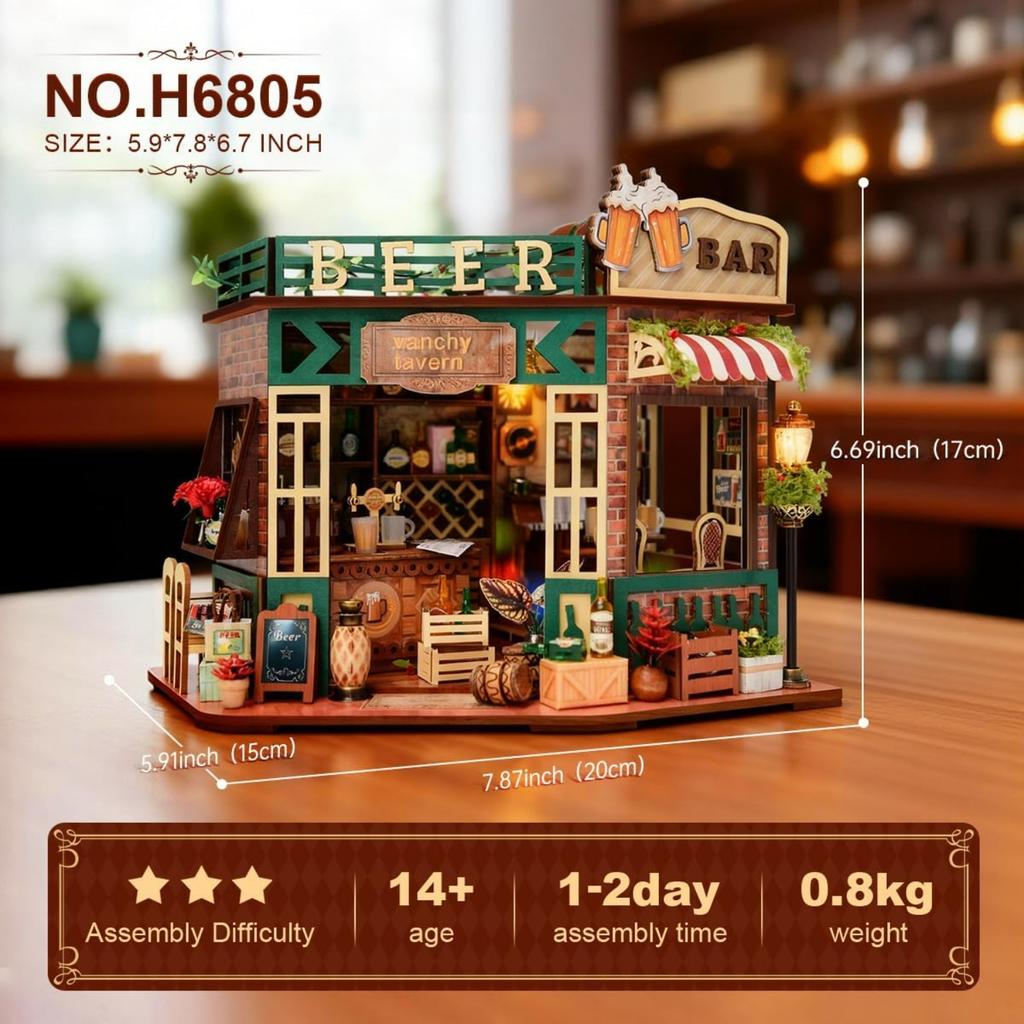 DIY Wooden Miniature House & Book Nook Kits,Bistro Modern Styles Doll House with LED Lights,Furniture,Beginner-Friendly for Adults & Teens,for Lovers