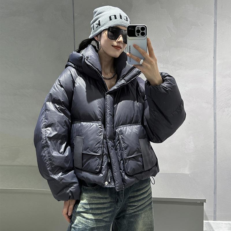 Модная короткая куртка-пуховик с капюшоном, женская зимняя новая утолщенная белая кожаная стандартная теплая куртка из утиного пуха
