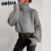 Autumn Winter Fashion Drop Shoulder Long Sleeve Knit Loose Turtleneck Sweater Women