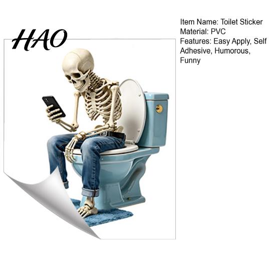 Self Adhesive PVC Wall Decals Funny Skeleton Toilet Cover Sticker, Self-Adhesive Waterproof Sitting on Decorative Ceramic Tile Stickers Seat