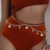Retro Punk Waist Chain Sun Moon Stars Tassels Dress Cummerbands Double-deck Chain Belt  For Women