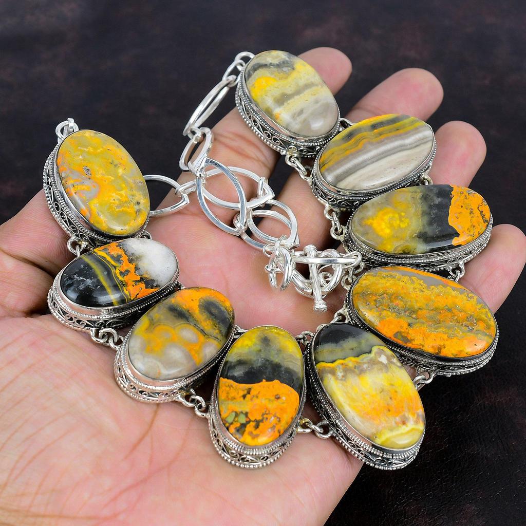 Ожерелье из яшмы шмеля, ювелирные изделия ручной работы, винтажное ожерелье из стерлингового серебра 925 пробы, регулируемое ожерелье из драгоценных камней, подарки для жены