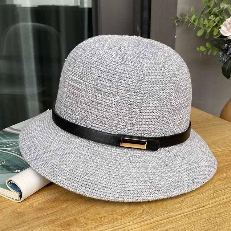 Cotton and linen knitted belt buckle decorative dome hat spring and summer elegant bucket hat ladies sunscreen sunshade basin hat