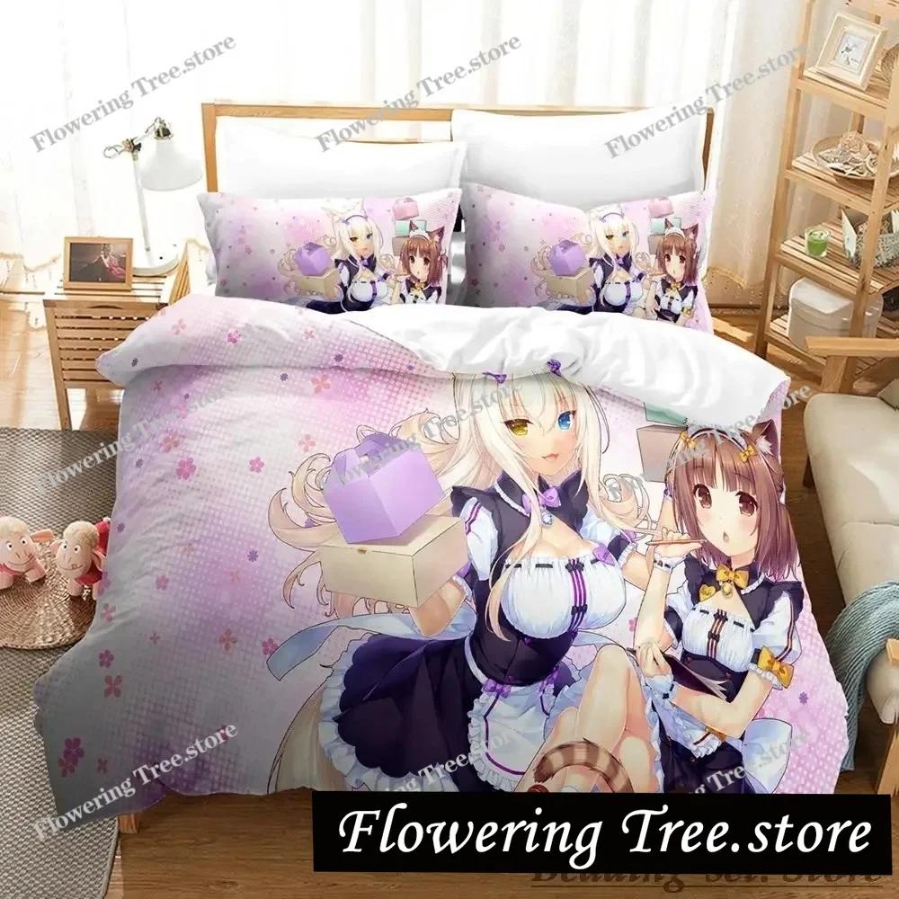 Каваий комплект постельного белья Nekopara Односпальный Полуторный Двуспальный Кинг-сайз Комплект для кровати Взрослый Детский Спальня Комплекты пододеяльников Аниме Parure De Lit Bed