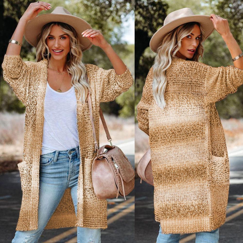Autumn and Winter Women's Sweater Gradient Color Knitted Cardigan Loose Large Size Color Block Coat Cardigan