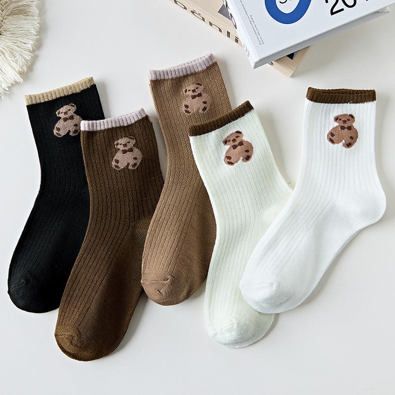 5Pairs Women Cotton Socks Cute Print Princess Two-dimensional Fashion Socks Striped Plaid Ladies Spring Summer Socks