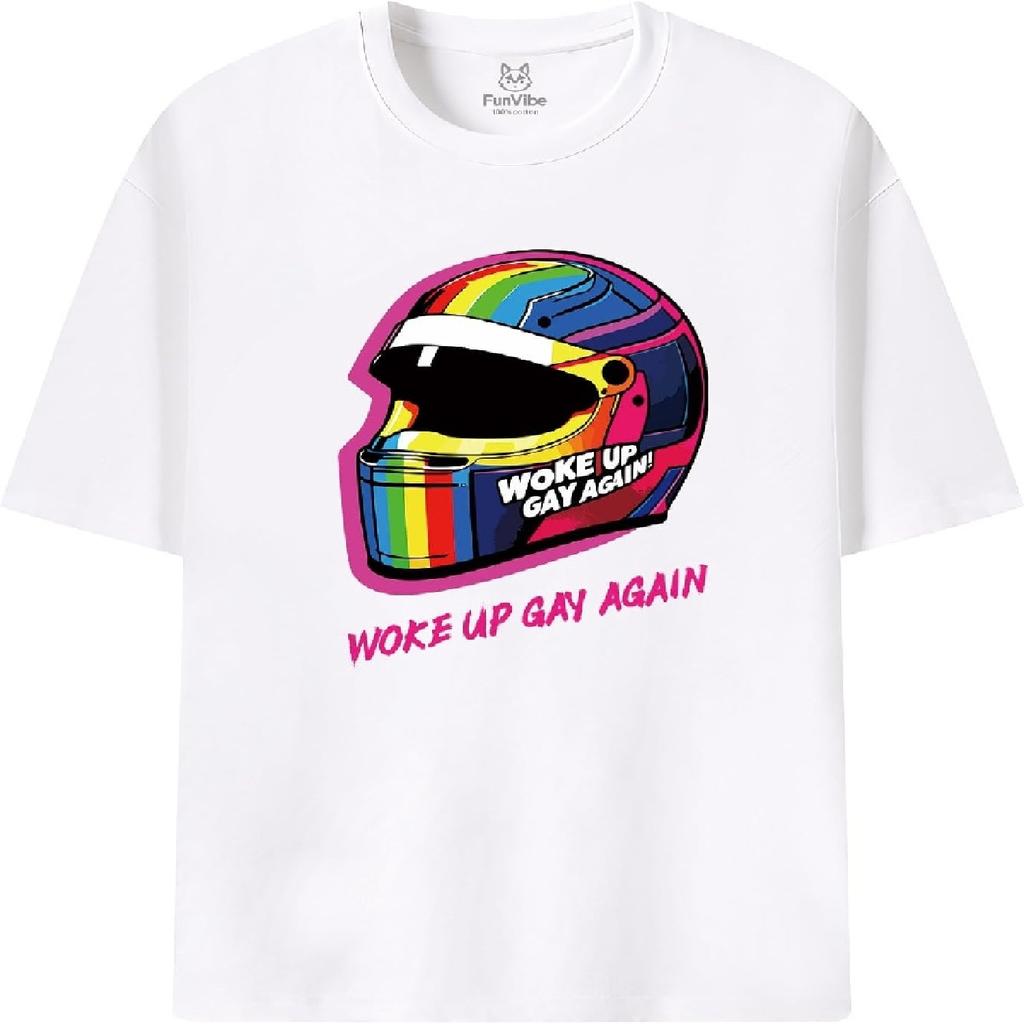 Fun Vibe Woke Up Gay Again LGBTQ Graphic T-Shirt Retro Design Tee