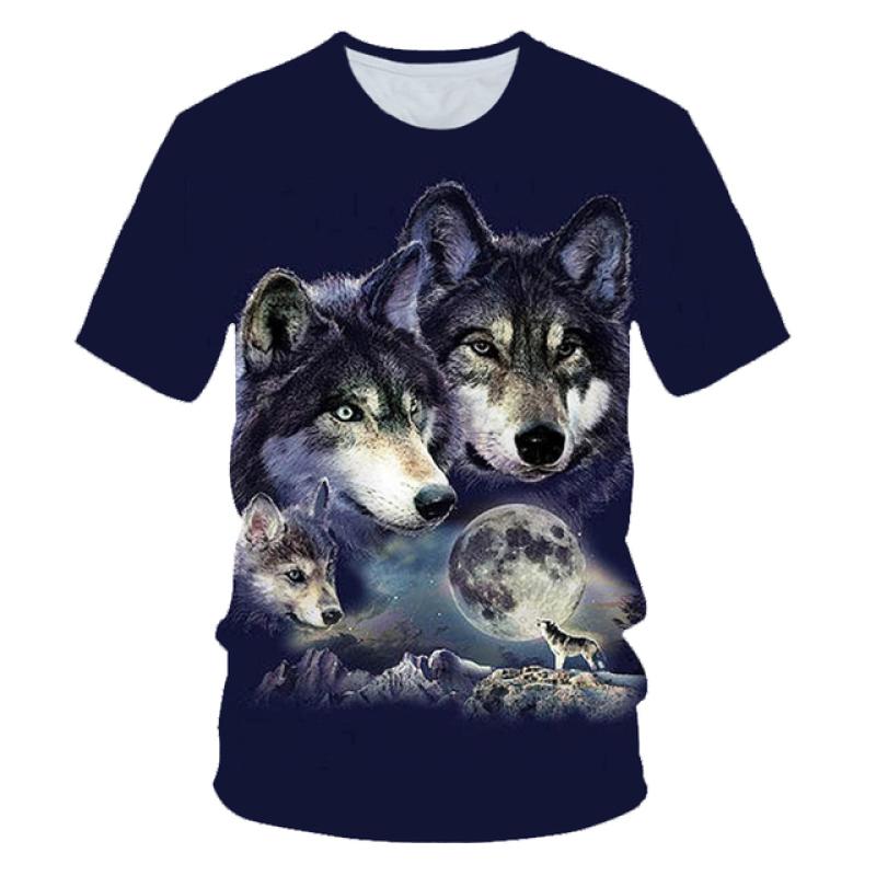 Kids Animal Wolf T Shirt for Boys Summer Autumn Children's Wolf Clothes Short Sleeved Breathable Cartoon Print Cool Wolf Tops