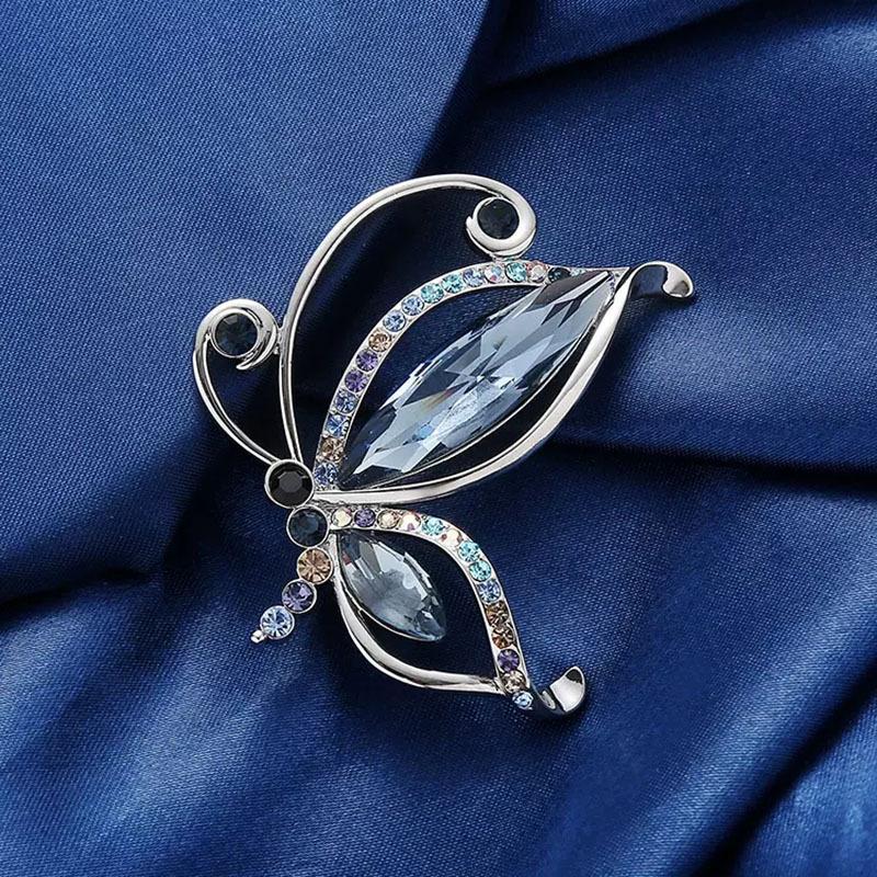 Retro Butterfly Crystal Brooch Women'S Ins Trendy Temperament Pin Anti-Light Buckle Suit High-End Corsage Personalized Accessories