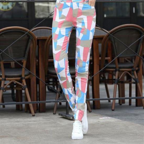 Outer Wear Color Viscose Fiber Leggings Stretch Printed Tapered Straight-Leg Pants