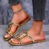 Fashion 2025 Ladies Shoes Open Toe Women's Slippers Fashion Outdoor Metal Decoration Summer Plus Size Light Best Seller Flat Slippers