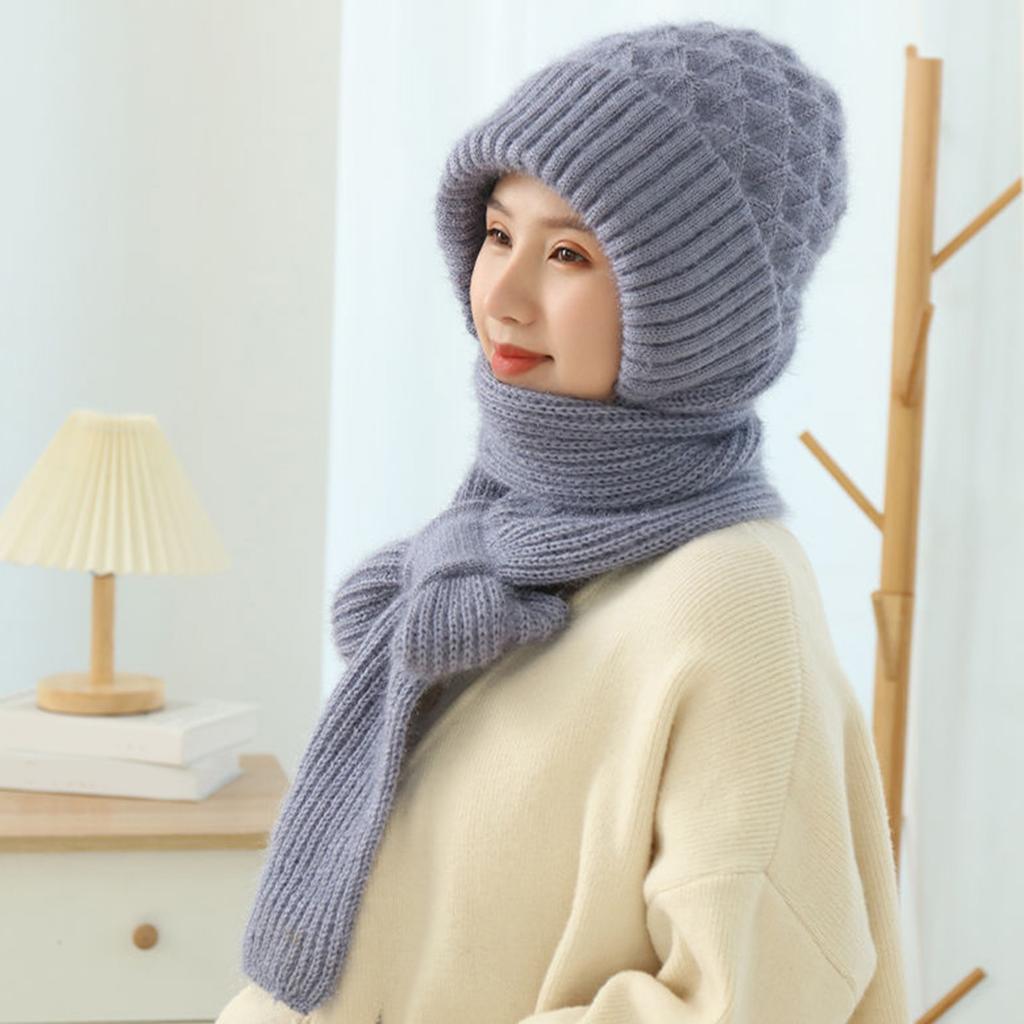 2-in1 Soft Warm Scarf Cap Crochet Hooded Scarf Hat for Skiing Hiking Universal Lady Windproof Shawl Hat with Neck Covers