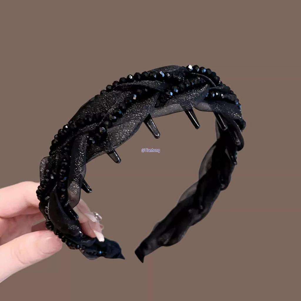 Роскошная женская повязка на голову из черной хрустальной сетки - Высокий верх, Универсальная и стильная