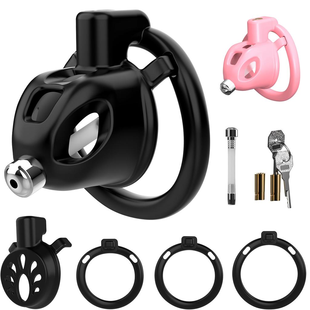 Chastity Cock Cage 1 Set 2 Styles Chastity Device with 3 Sizes Ring and Invisible Lock Flat Chastity Cage with BDSM Bondage GearGood product