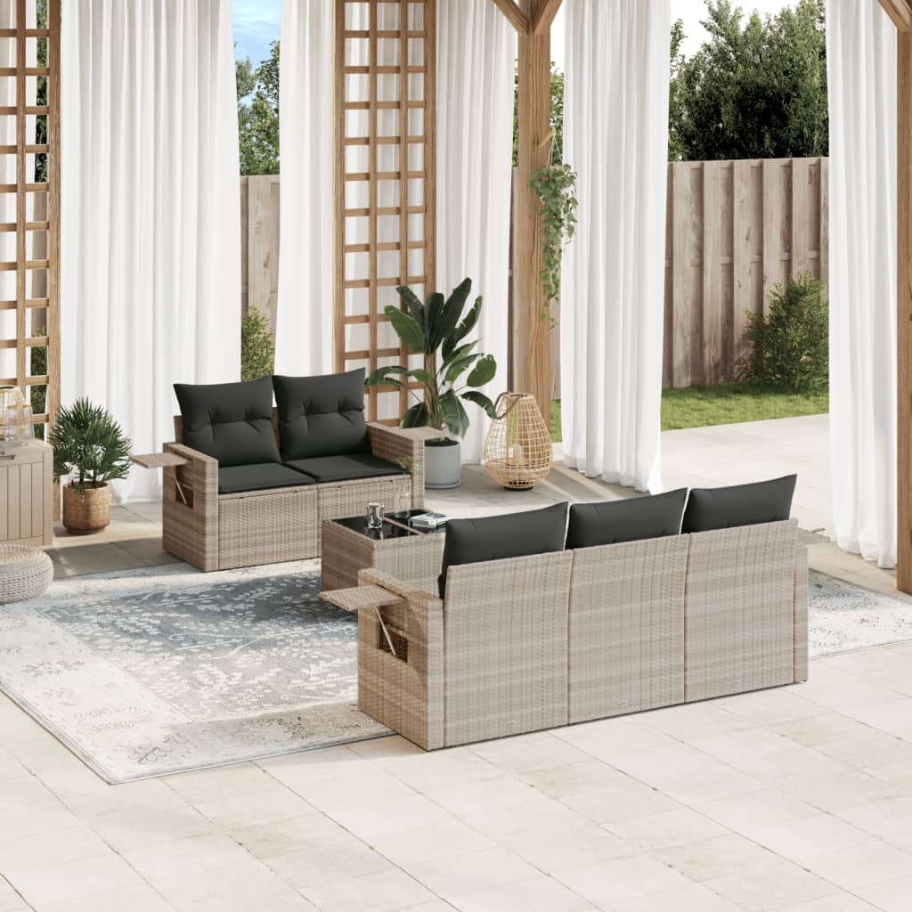 6 Piece Garden Sofa Set with Cushions Light Grey Poly Rattan