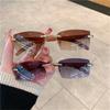 Gradient Rectangle Sun Glasses UV400 Frameless Eyewear Vintage Driving Shades for Women & Men