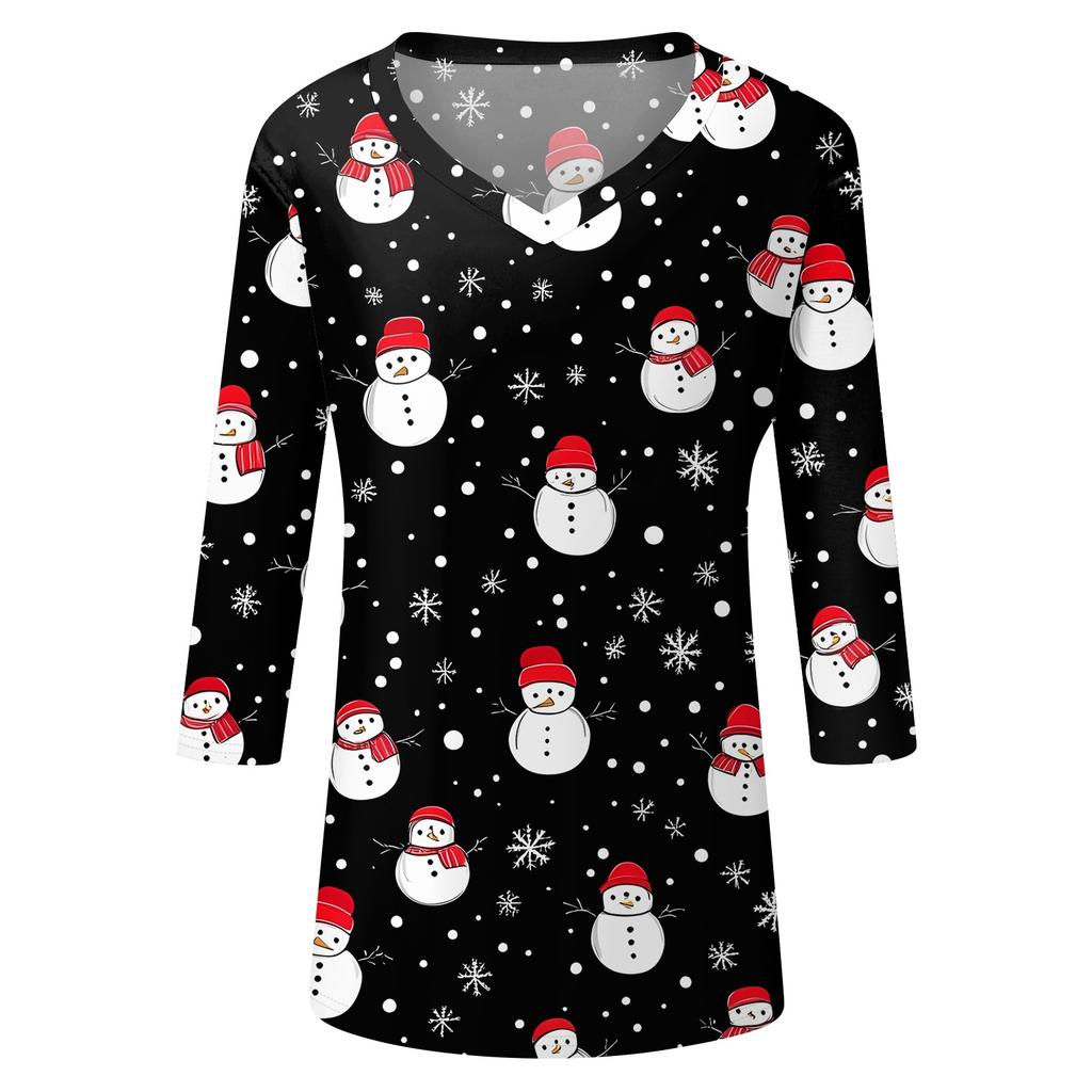 Women's T Shirt CHristmas Print 3/4 Sleeve Daily Weekend Fashion Basic V- Neck Regular Top