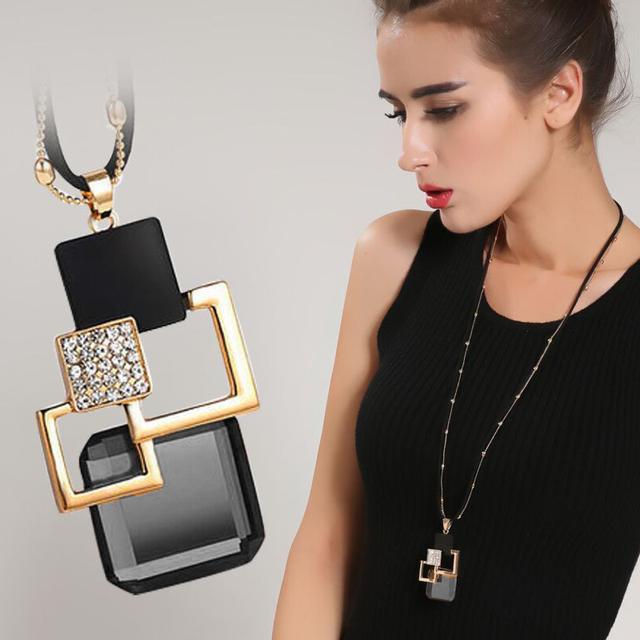 Модное колье Femme Серые хрустальные ожерелья и подвески для женщинГеометрическое длинное ожерелье-цепочка для свитераДевушка Роскошные ювелирные изделия