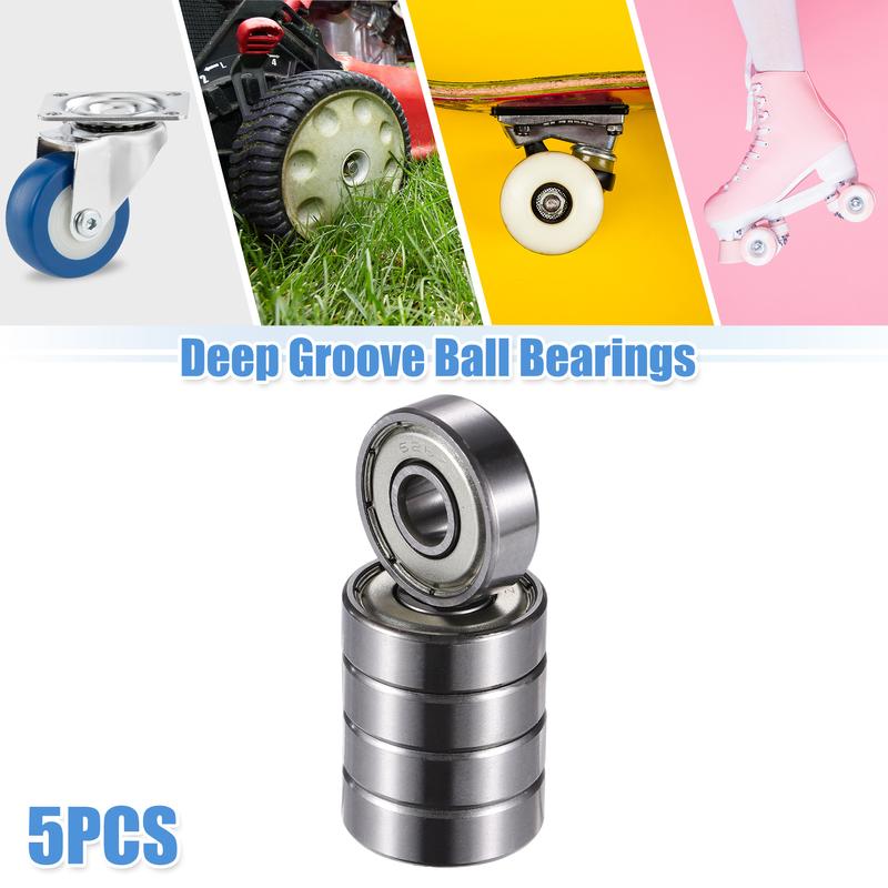 Motoforti 5pcs 626ZZ 6x19x6mm Double Metal Shield Single Row Deep Groove Ball Bearings Silver Tone