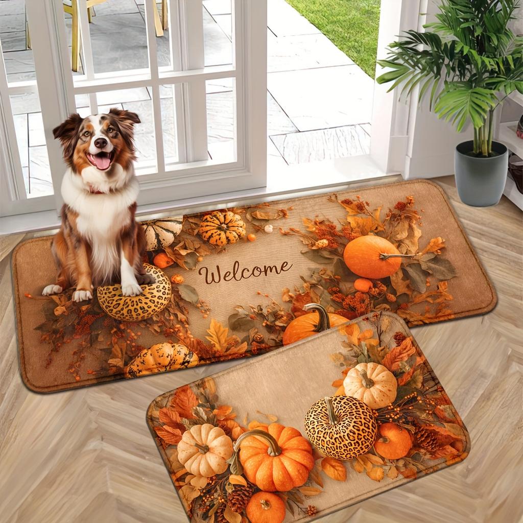 1/2 Pcs Autumn Pumpkin Doormat Comfortable Soft Non-slip Home Entrance Hallway Rug Bathroom Toilet Floor Mat Home Decor
