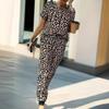 Tooxika New Casual Leopard Print Suit Women's Short Sleeve Top And Pants Two-piece Suit