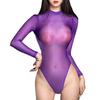 Женский прозрачный боди с длинными рукавами, мягкий эластичный комбинезон для нижнего белья с высоким вырезом