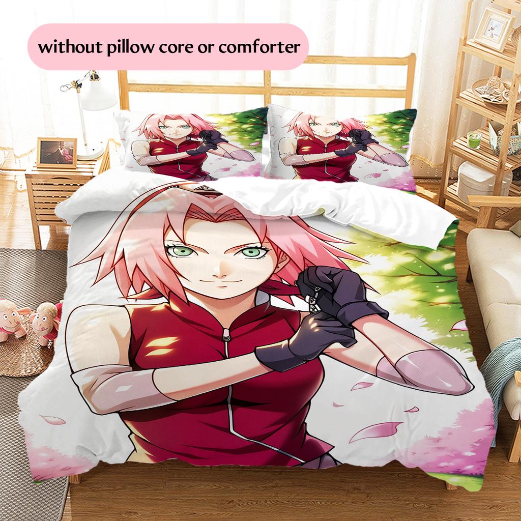 Постельное белье с рисунком Харуно Сакуры из аниме Наруто, Декор для дома, Подарок на день рождения (1 пододеяльник + 2 наволочки, без наполнителя)