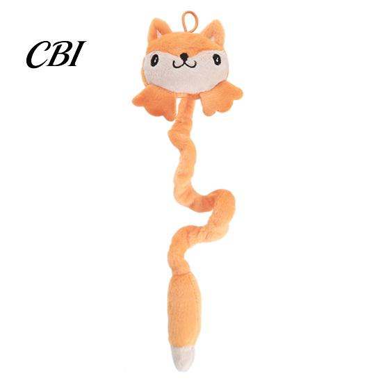 Cat Play Accessory Plush Animal Toy, Long Tail Chew Toy with Crinkle Sound, Embroidered Hanging Stuffed Fox Chick Monkey for Indoor Cats Solo