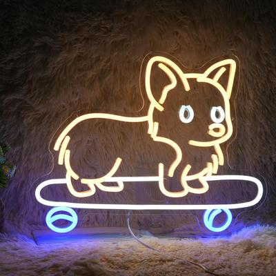 Неоновый светодиодный неоновый светящийся знак для собак Corgi Dog с регулируемой яркостью для настенного USB-устройства для спальни питомца, декоративный детский подарок на день рождения, свет, украшение, питание,
