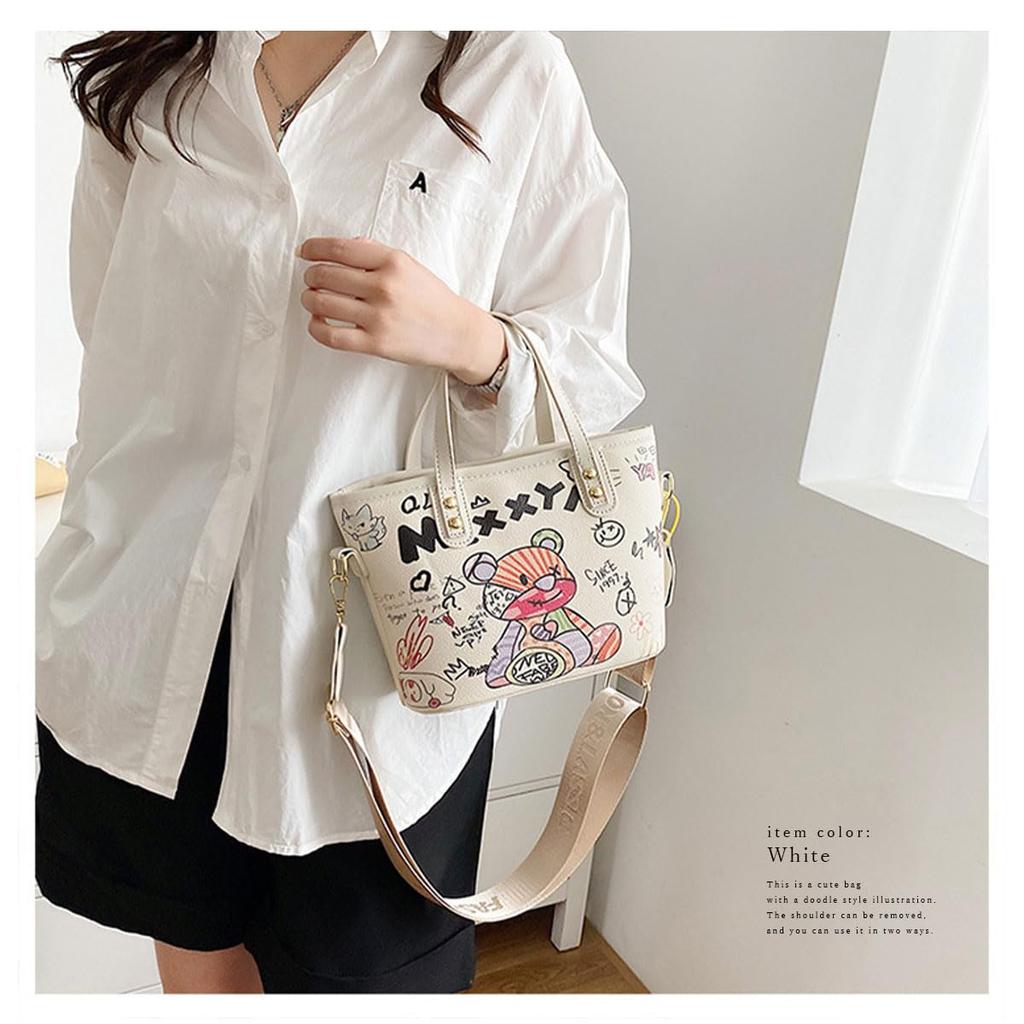 Сумка через плечо с медведем [DIVA Rose], Женская сумка, Стоячая, Сумка, Милая, Маленькая, Сумка для девочек, Легкая, (белый)