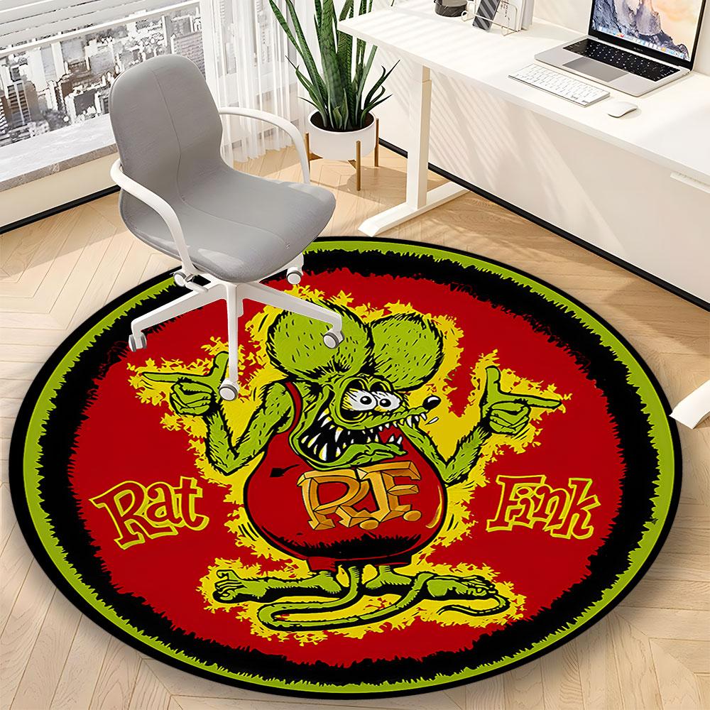 The Legend of Rat Fink Printed Round Rug – Non-Slip Round Floor Mat – Indoor Home Decor Rug
