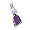 Natural Amethyst, Rainbow Moonstone Gemstone 925 Solid Silver Pendant 1.50" D8b58