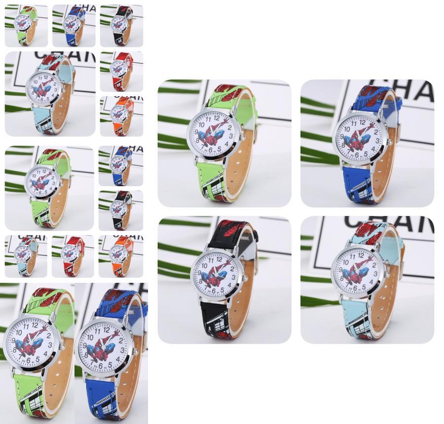 Trendy Spider Boys Watch Childrens Quartz Cartoon Pu Strap Wristwatch