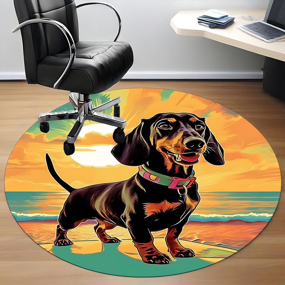 1pc Beach Sunset Dachshund Chair Carpet for Office, Soft Flannel Throw Mat, Perfect for Office, Holiday Party Decoration Choice yy260209070
