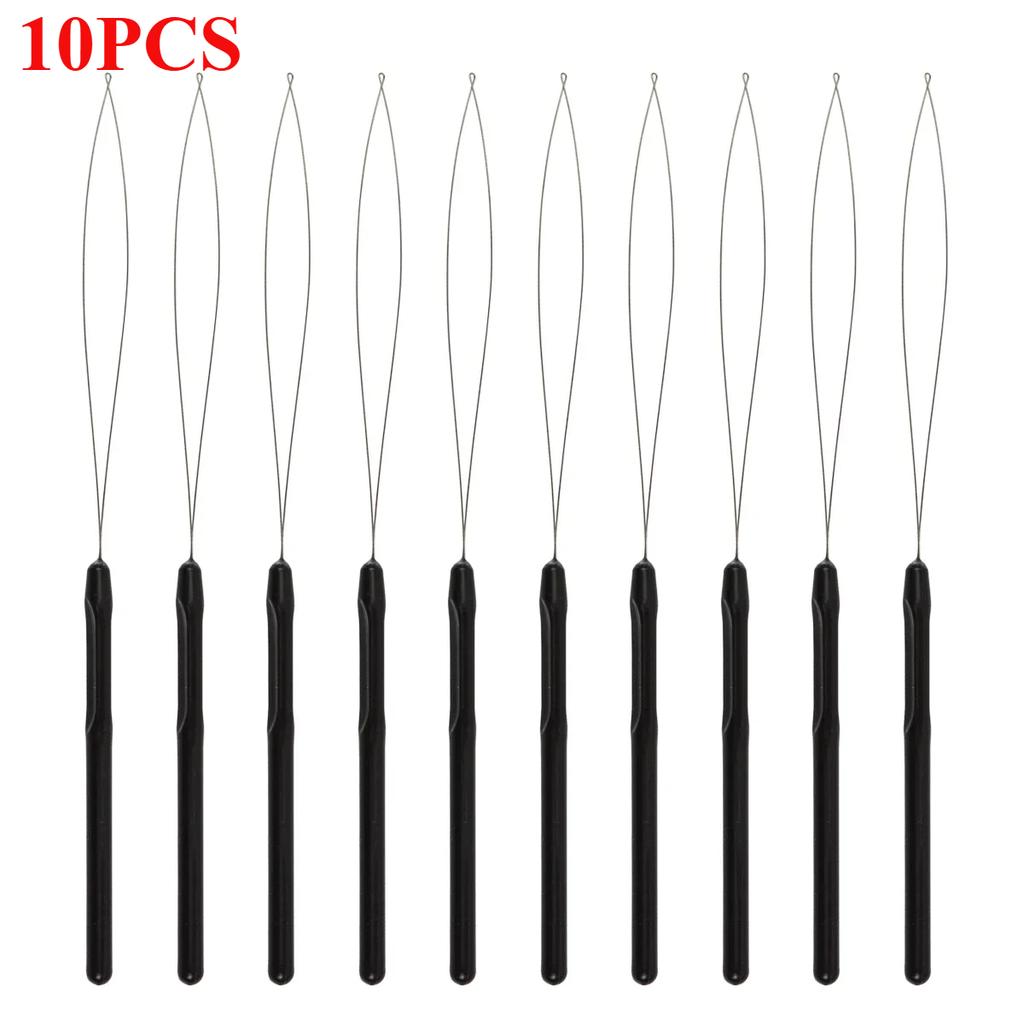 10 Pcs Hair Extensions Loop Needle Pulling Hook Tool Needle Threader Loop Tool for Silicone Microlink Beads