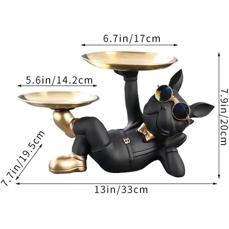Крутая статуэтка собаки из смолы с 2 подносами и симпатичными стаканами, черная фигурка бульдога, украшения, скульптуры животных, домашний декор, подарок на День благодарения, Рождество, день рождения